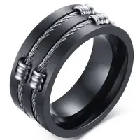 Mendes Zwarte stalen kabel ring-21mm