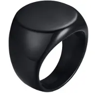 Mendes Stalen heren ring Ronde Zegel Zwart-19mm