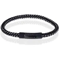 TJ Tom Jaxon Tom Jaxon Heren armband geweven leer met Edelstaal Zwart-19cm