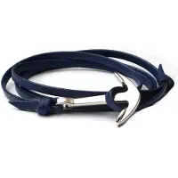 LGT JWLS Zilverkleurige anker armband blauw leren koord