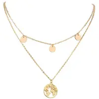 LGT JWLS Dames ketting Multi Layer World Map Rose