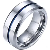 Mendes Wolfraam heren ring zilverkleurig met blauwe streep-17mm
