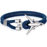 LGT JWLS Heren Armband Paracord Vliegtuig Anker Zilverkleurig Lichtblauw-19cm
