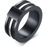 Mendes Zwarte Titanium ring met stalen kabels-20mm