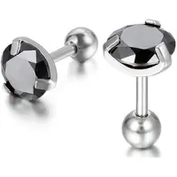 Mendes Heren oorbellen Black Royal King Crown Zilverkleurig-5mm