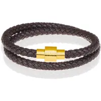 Memphis leren wrap armband Donkerbruin Goud-24cm