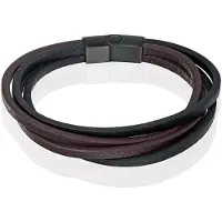 Mendes Heren armband Leer Multi Edelstaal Zwart Bruin-21cm