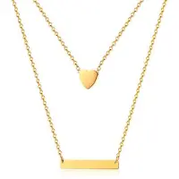 Cilla Jewels Dubbele ketting Edelstaal Verguld Goudkleurig Horizontal Bar Heart