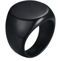 Mendes Stalen heren ring Ronde Zegel Zwart-21.5mm