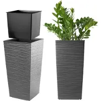 Kadax Bloempot, bloembak van kunststof, plantenbak voor bloemen, binnen en buiten, tuin, balkon, terras, huis, weerbestendig, imitatie rotan (46,5 cm hoog, grafiet)