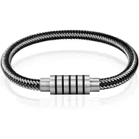 LGT JWLS Heren armband Leer Edelstaal Magnetische sluiting - 19cm