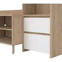 Ebuy24 Next wandkast Systeem voor TV, 1 deur, 1 schuifdeur, 2 lades eiken decor, wit hoogglans.
