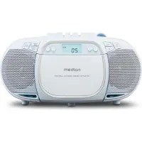 Medion E66476 Stereo Geluidssysteem (boombox, CD-speler, MP3, cassette, draagbare cassettespeler voor kinderen, FM-radio, AUX, hoofdtelefoon, netvoeding & batterij) blauw
