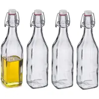 Westmark Beugelfles / Weckfles - 4x - transparant glas - luchtdicht - 0.5 liter - waterfles - vierkant - 6.5 x 26 cm