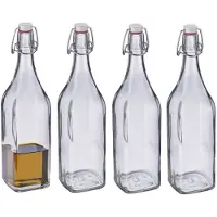 Westmark Beugelfles / Weckfles - 8x - transparant glas - luchtdicht - 1 liter - waterfles - vierkant - 8 x 32 cm
