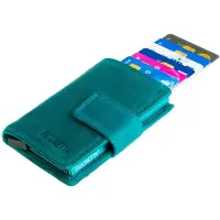 Figuretta Compacte Dames Portemonnee met Aluminium Creditcardhouder – RFID Bescherming – Inclusief Muntvak en Biljetvak – Echt Vintage Leer – Blauw