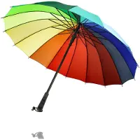 Discountershop Paraplu Regenboog Kleuren – Grote Lange Paraplu Ø97 cm – Regenboogparaplu 16 Ribben – Waterdichte Regen Paraplu voor Heren, Dames & Kinderen