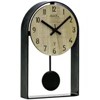 AMS F5189 - Wandklok - Tafelklok - Analoog - Slingeruurwerk - Metaal - Hout - Halfrond - Radiogestuurde tijdsaanduiding - Cijfers - Zwart - Beige/Crème
