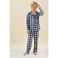 Little label pyjama met donkerblauw geruite print Jongens Stretchkatoen Klassieke kraag - maat 122/128