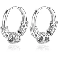 Mendes Heren oorringen staal zilverkleurig met details en 4 ringen - 16mm
