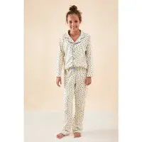 Little label pyjama met paarse bloemen print Ecru Meisjes Stretchkatoen Klassieke kraag - maat 122/128