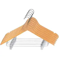 Kadax Houten kleerhanger met klemmen van metaal, twee inkepingen, 360° draaibare haak, garderobehanger voor kleding, broeken, overhemd, rok, pak, jashanger, antislip (6)