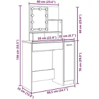 vidaXL Kaptafel met LED-verlichting 86,5x35x136 cm oud houtkleurig