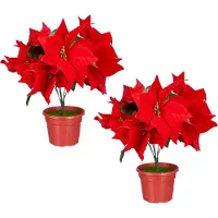 Krist+ Kunstplant Kerstster - 2x - Poinsettia - rood - H30 cm - nepplant - kerstplant - kamerplant