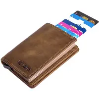 Figuretta Heren Portemonnee met Aluminium Creditcardhouder – Slim Wallet met Cardprotector voor 6 pasjes – Briefgeld- en Muntgeldvak – Hunter Bruin