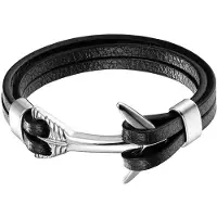 Mendes Leren Anker armband Mannen Edelstaal Zilverkleurig Zwart