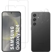 Phonillico Screenprotector geschikt voor Samsung Galaxy S24 - 2 stuks Beschermglas van glas Transparante glazen schermbeschermfolie + 2 stuks Camera Protector