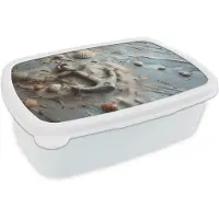 MuchoWow Broodtrommel Wit - Lunchbox Anker - Hout - Schelpen - Zand - Brooddoos 18x12x6 cm - Brood lunch box - Broodtrommels voor kinderen en volwassenen