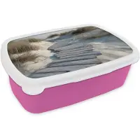 MuchoWow Broodtrommel Roze - Lunchbox Pad - Planken - Duinen - Gras - Brooddoos 18x12x6 cm - Brood lunch box - Broodtrommels voor kinderen en volwassenen