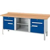 Schäfer Shop Werkbank PW 200-0 - beuken multiplex blad - tot 750 kg - B 2000 x D 700 x H 840 mm - gentiaanblauw - ons merk