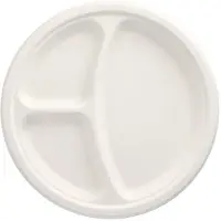 Papstar 50 Borden van suikerriet pure 3-vaks Ø 26 cm · 2 cm wit