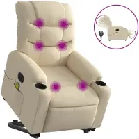 vidaXL Sta-op-massagestoel elektrisch verstelbaar stof crèmekleurig