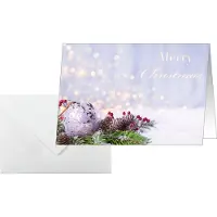 Sigel Kerstkaarten Charmful Christmas, A6, kerstbal motief, geschikt voor printer/kopieerapparaat, enveloppen, FSC papier, groen-paars, 25 stuks