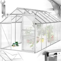 TecTake Aluminium Kas - 375 x 185 x 195 cm - Kas, Tomatenhuis, broeikas, Plantenhuis - UV-Bestendig, 4 mm Paneel - Schuifdeur & Dakraam - Bescherming Tegen Kou, Regen en Vorst - Zonder Fundering