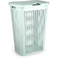 PlasticForte Wasmand Ventilation - met deksel - groen - kunststof - 51 liter - 43 x 35 x 61 cm - Badkamer - Wasgoed - Nieuw design - Zeer stevig
