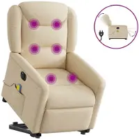 vidaXL Sta-op-massagestoel elektrisch verstelbaar stof crèmekleurig