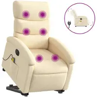 vidaXL Sta-op-massagestoel elektrisch verstelbaar stof crèmekleurig