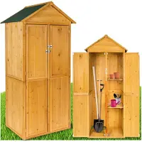 TecTake Houten Tuinkast - Buitenkast met Bitumen Dak - 80,5 x 60 x 213,5 cm - Opbergkast - Gereedschapskast met 2 planken - Terraskast - Balkonkast - Gereedschapshok