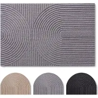 Blumtal Japandi Deurmat - Anti-slip - Polyester 70 x 120 cm - Grijs - Boogpatroon