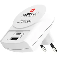 Skross Europa 1x USB + 1x USB-C Wereldstekker Wit