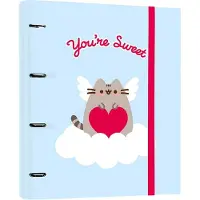 Pusheen , A4-ringband met 4 ringen uit de Purrfect Love-collectie met elastiek, Bleu ciel