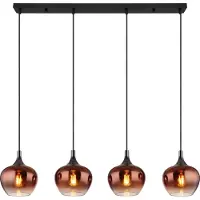 Globo Zwarte hanglamp Maxy met rood glas 4-lichts