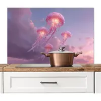 KitchenYeah Spatscherm keuken 100x65 cm - Kookplaat achterwand Kwallen - Roze - Wolken - Muurbeschermer - Spatwand fornuis - Hoogwaardig aluminium
