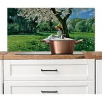 KitchenYeah Spatscherm keuken 100x50 cm - Kookplaat achterwand Vrouw - Boom - Boek - Mandje - Muurbeschermer - Spatwand fornuis - Hoogwaardig aluminium