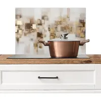 KitchenYeah Spatscherm keuken 60x40 cm - Kookplaat achterwand Abstracte vierkanten - Aardetonen - Mistig - Muurbeschermer - Spatwand fornuis - Hoogwaardig aluminium
