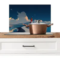 KitchenYeah Spatscherm keuken 60x40 cm - Kookplaat achterwand Vuurtoren - Zee - Wolken - Muurbeschermer - Spatwand fornuis - Hoogwaardig aluminium